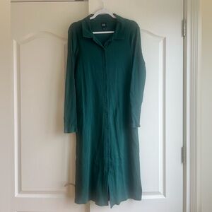 GAP Green Long Sleeve Notched Collar Shirt Dress